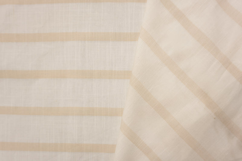 Beige Famous Maker Cotton Stripe Cross Hatch Slub Woven Fabric