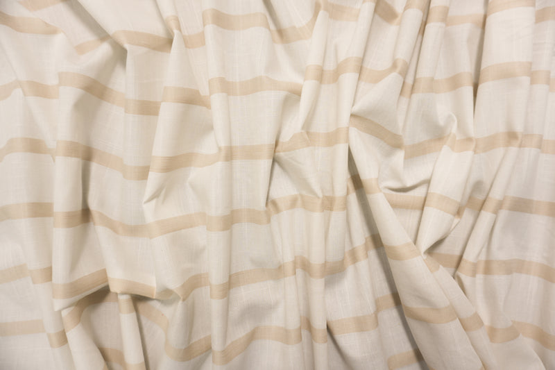 Beige Famous Maker Cotton Stripe Cross Hatch Slub Woven Fabric