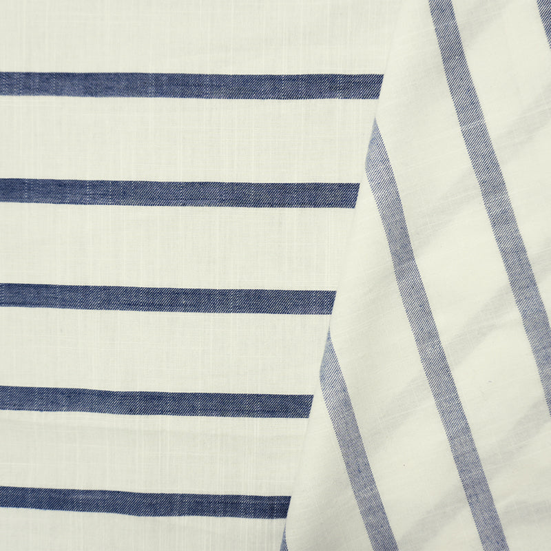Blue-White Famous Maker Cotton Stripe Twill Slub Woven Fabric