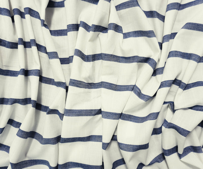 Blue-White Famous Maker Cotton Stripe Twill Slub Woven Fabric