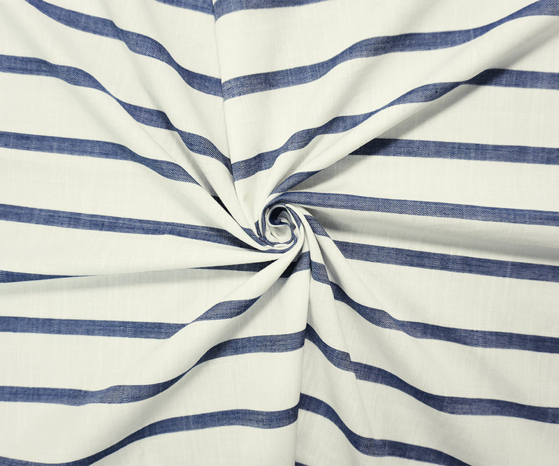 Blue-White Famous Maker Cotton Stripe Twill Slub Woven Fabric