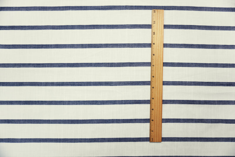 Blue-White Famous Maker Cotton Stripe Twill Slub Woven Fabric
