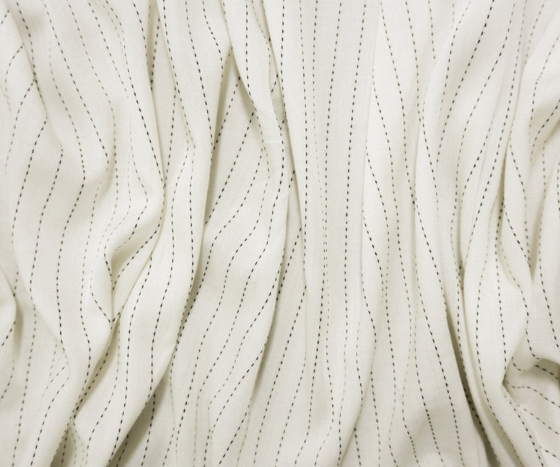White-Navy Famous Maker Rayon-Cotton Stripe Voile Woven Fabric