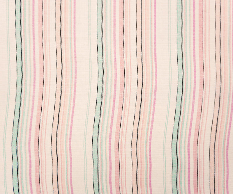 Pink-White-Green Poly Stripe Slub Woven Fabric