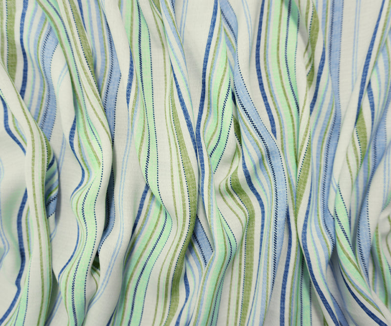 Blue Famous Maker Poly Stripe Slub Woven Fabric