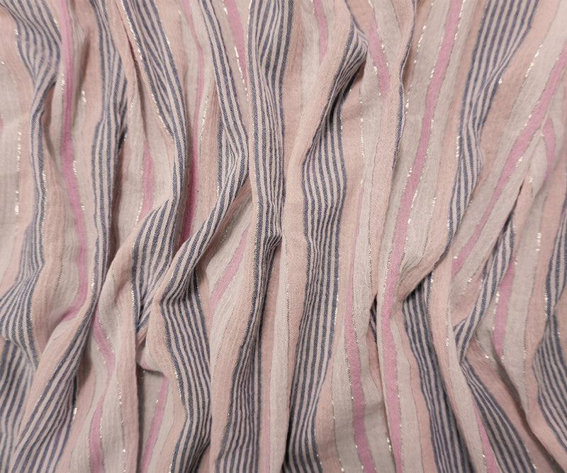 Pink-Silver Famous Maker Cotton Lurex Stripe Gauze Woven Fabric