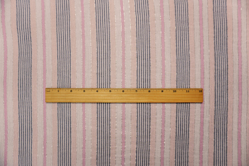 Pink-Silver Famous Maker Cotton Lurex Stripe Gauze Woven Fabric