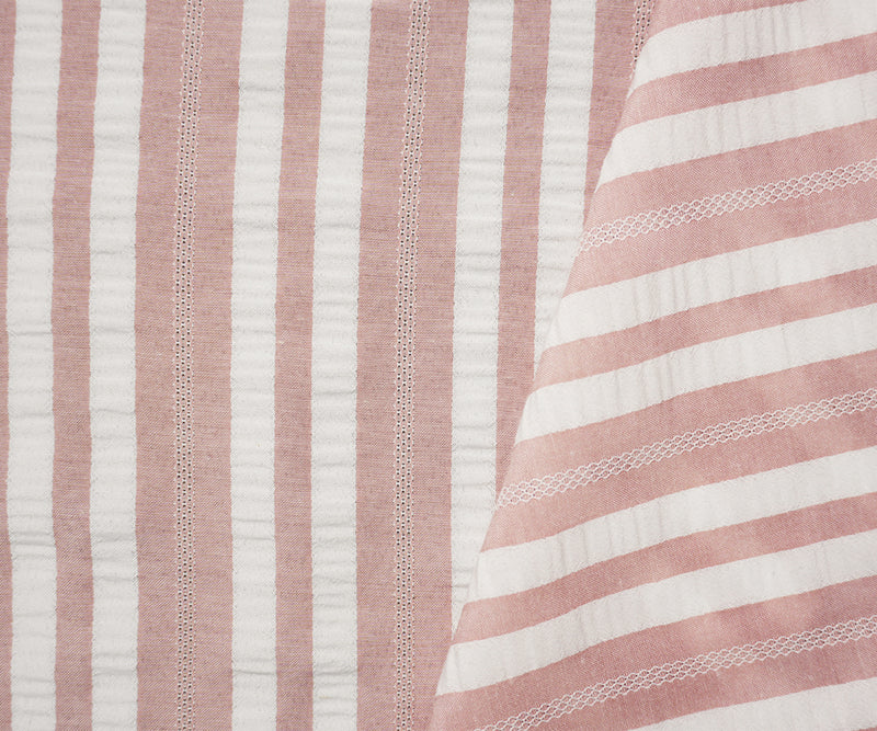 Pink-White Famous Maker Poly Crinkled Stripe Dobby Woven Fabric