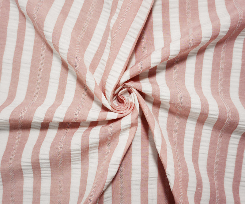 Pink-White Famous Maker Poly Crinkled Stripe Dobby Woven Fabric