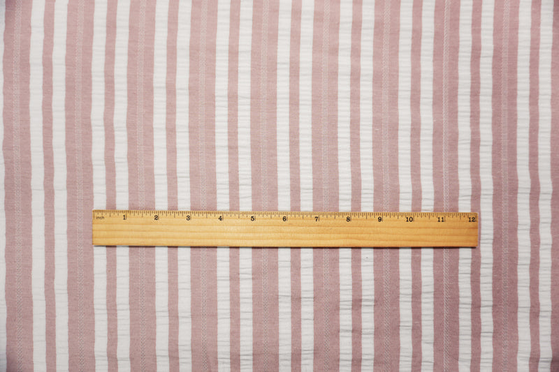 Pink-White Famous Maker Poly Crinkled Stripe Dobby Woven Fabric