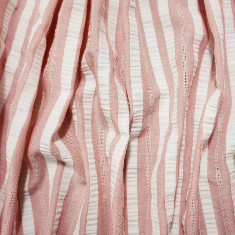 Pink-White Famous Maker Poly Crinkled Stripe Dobby Woven Fabric