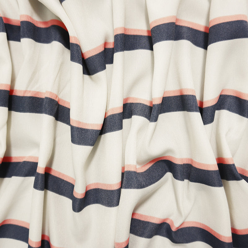 Gray-Coral-Ivory Famous Maker Poly Challis Woven Fabric