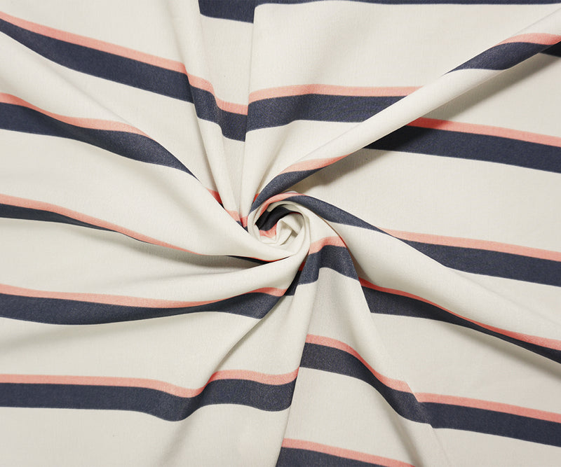 Gray-Coral-Ivory Famous Maker Poly Challis Woven Fabric