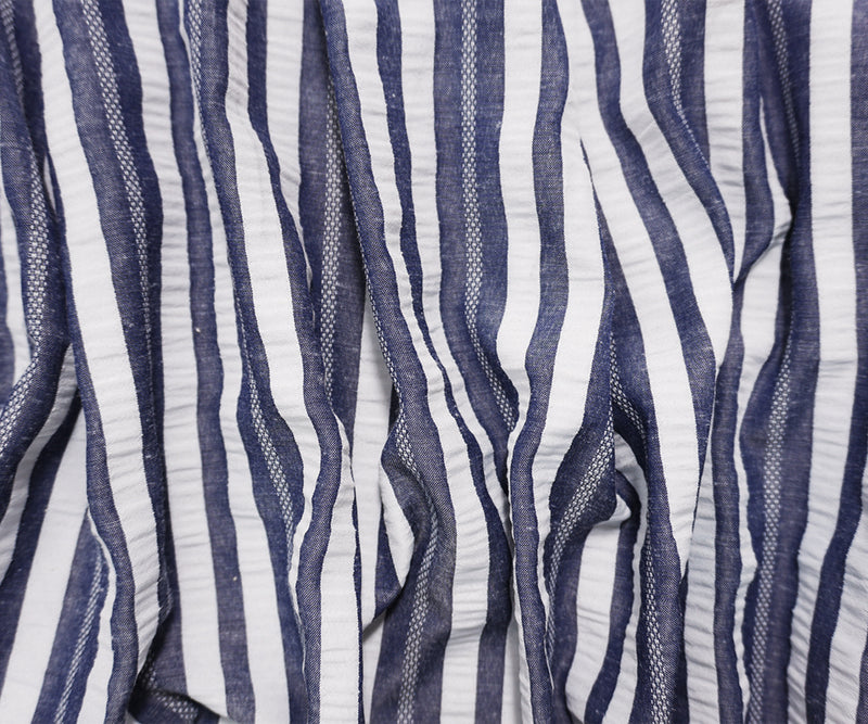 Navy-White Famous Maker Poly Crinkled Stripe Dobby Woven Fabric