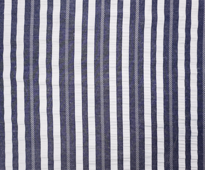 Navy-White Famous Maker Poly Crinkled Stripe Dobby Woven Fabric