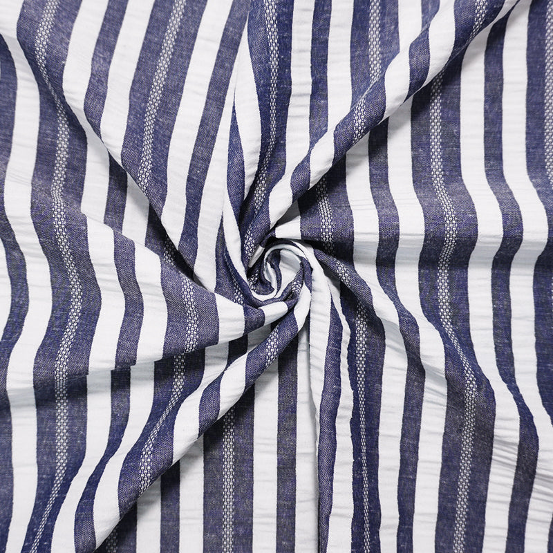 Navy-White Famous Maker Poly Crinkled Stripe Dobby Woven Fabric