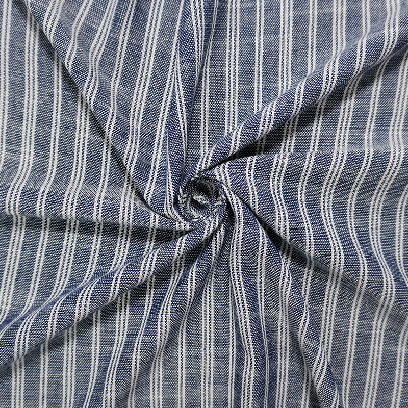 Blue Famous Maker Cotton Linen Stripe Woven Fabric