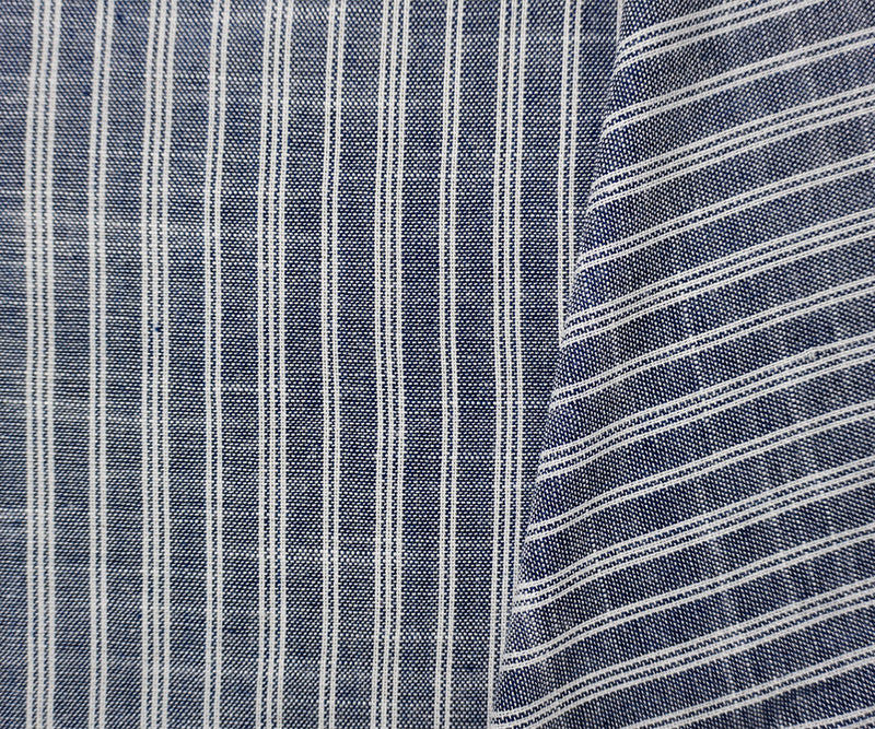 Blue Famous Maker Cotton Linen Stripe Woven Fabric
