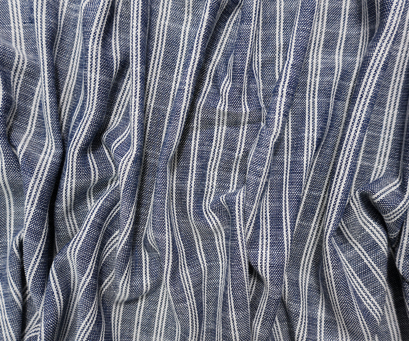 Blue Famous Maker Cotton Linen Stripe Woven Fabric