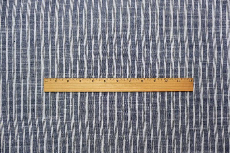 Blue Famous Maker Cotton Linen Stripe Woven Fabric