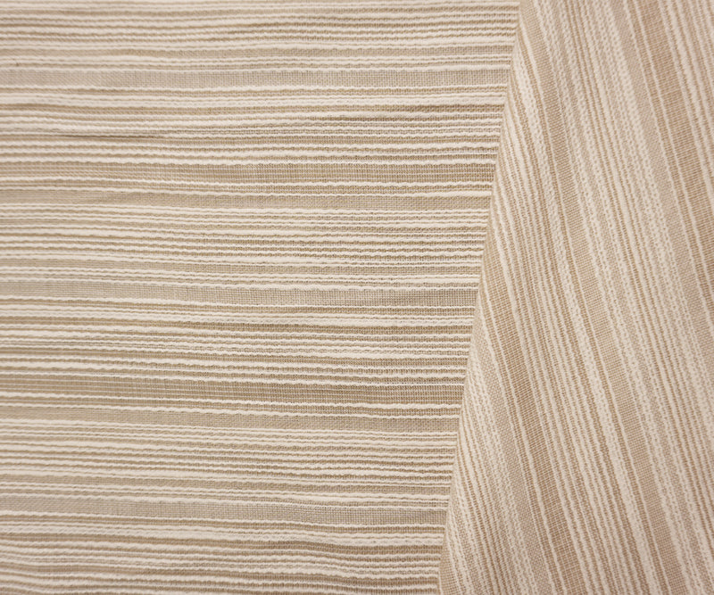 Beige-White Famous Maker Cotton Stripe Slub Woven Fabric
