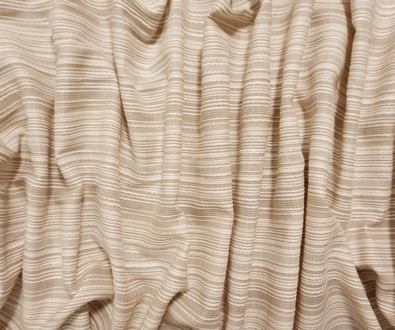 Beige-White Famous Maker Cotton Stripe Slub Woven Fabric