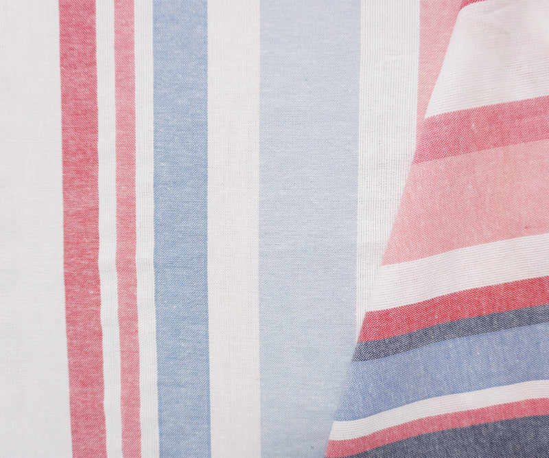 Red-Blue-White Famous Maker Cotton Stripe Woven Fabric