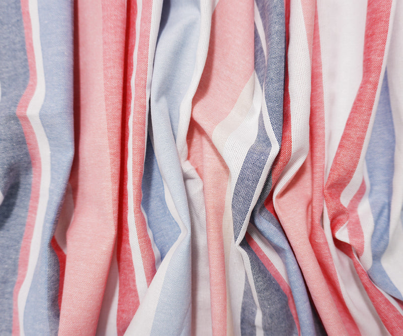 Red-Blue-White Famous Maker Cotton Stripe Woven Fabric