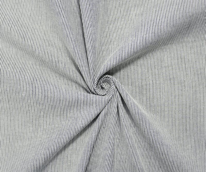 Navy-White Famous Maker Cotton Stripe Stretch Woven Fabric