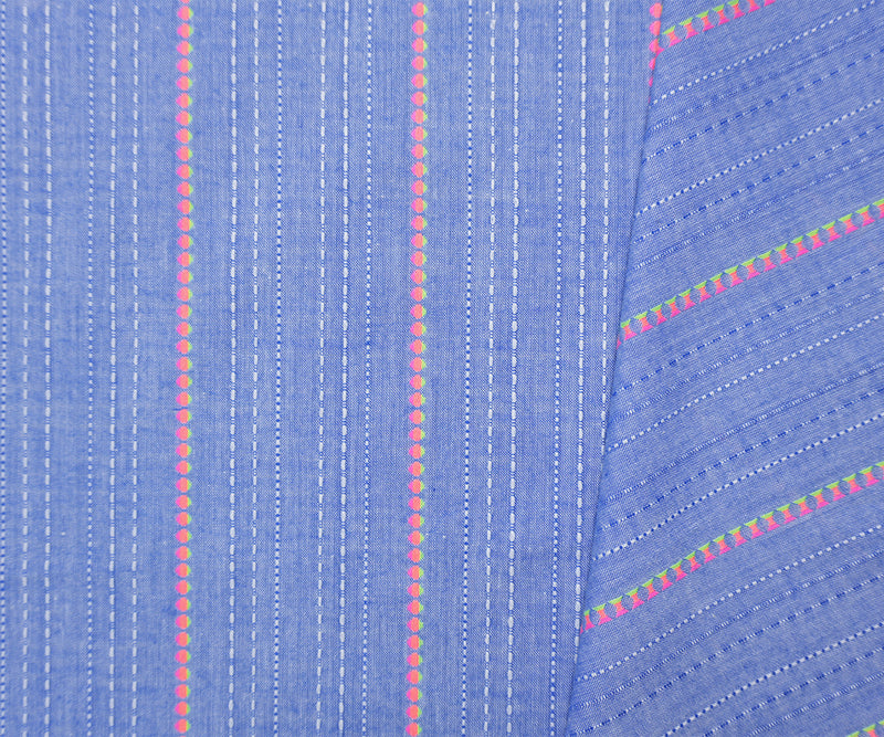 Blue Famous Maker Cotton Poly Stripe Chambray Dobby Woven Fabric