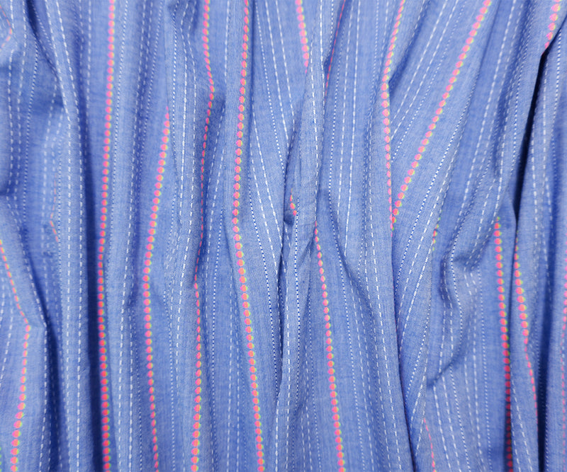 Blue Famous Maker Cotton Poly Stripe Chambray Dobby Woven Fabric