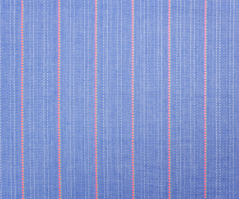Blue Famous Maker Cotton Poly Stripe Chambray Dobby Woven Fabric