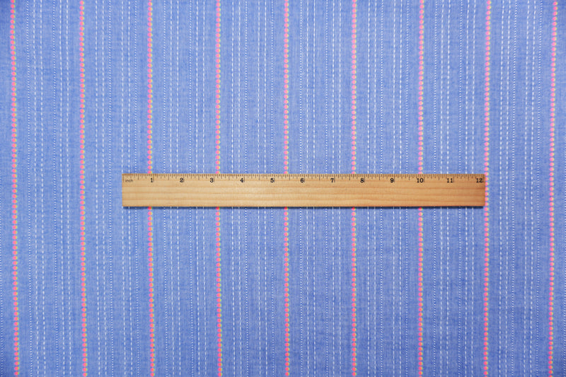 Blue Famous Maker Cotton Poly Stripe Chambray Dobby Woven Fabric