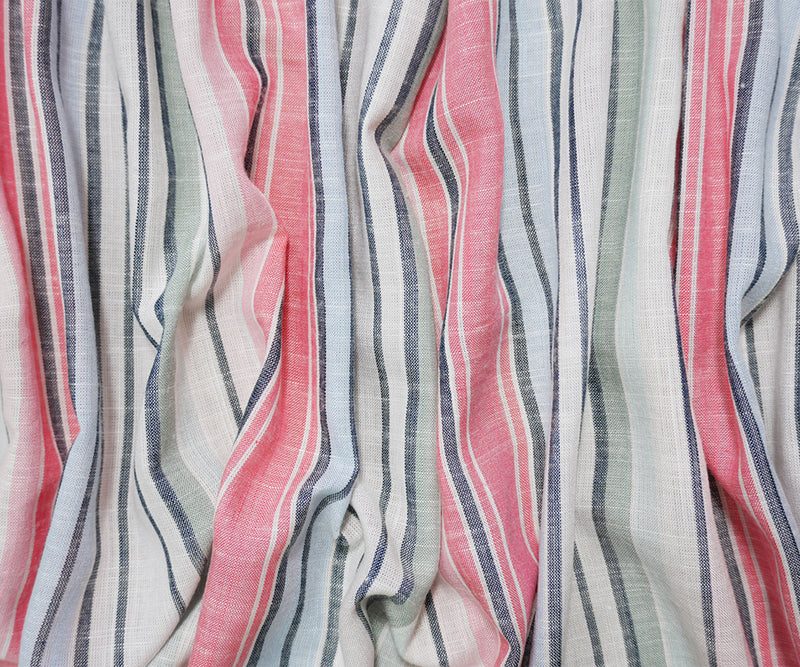 Red-Blue-White Famous Maker Cotton Stripe Slub Woven Fabric