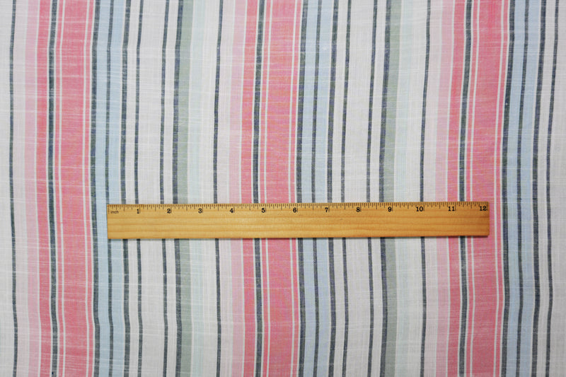 Red-Blue-White Famous Maker Cotton Stripe Slub Woven Fabric