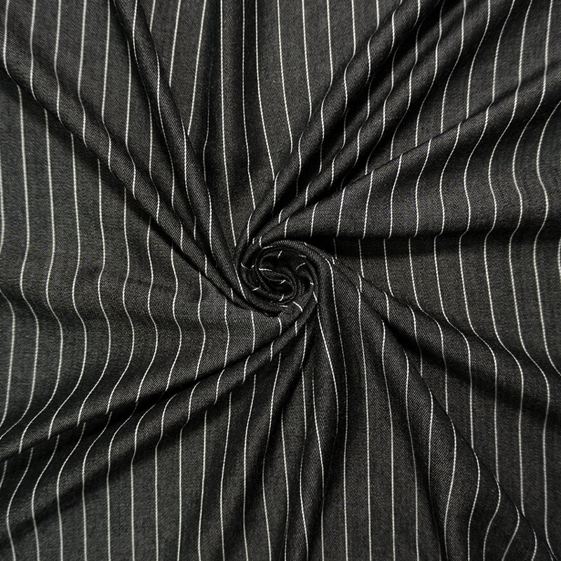 Black-White Famous Maker Rayon Stripe Twill Chambray Woven Fabric