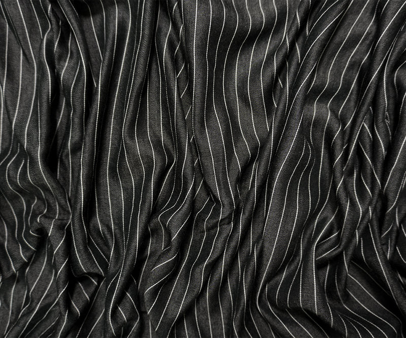 Black-White Famous Maker Rayon Stripe Twill Chambray Woven Fabric