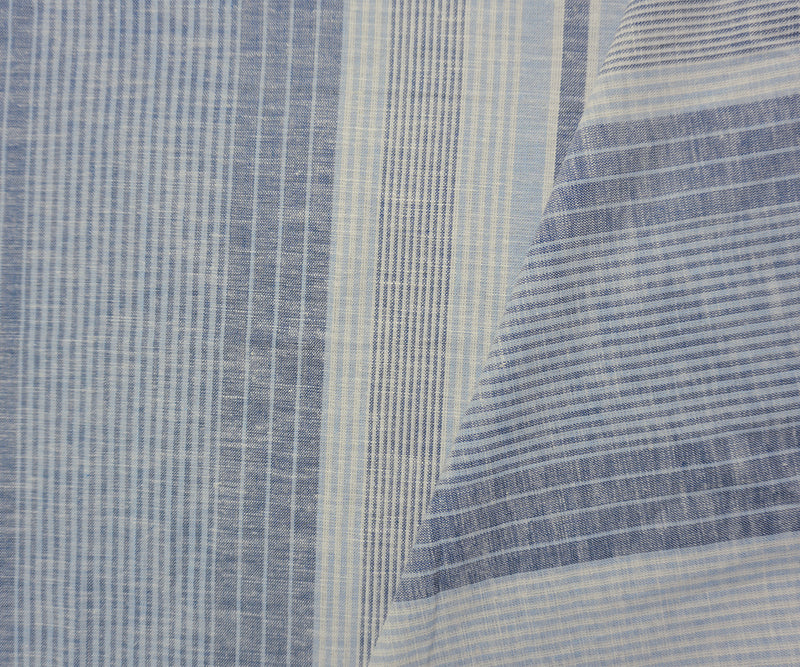 Blue-White Famous Maker Cotton Linen Stripe Slub Woven Fabric