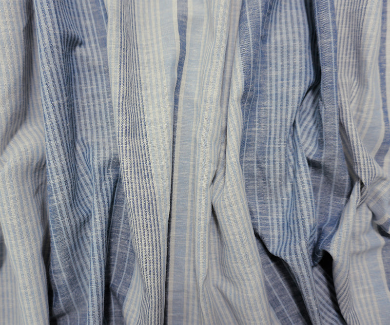 Blue-White Famous Maker Cotton Linen Stripe Slub Woven Fabric