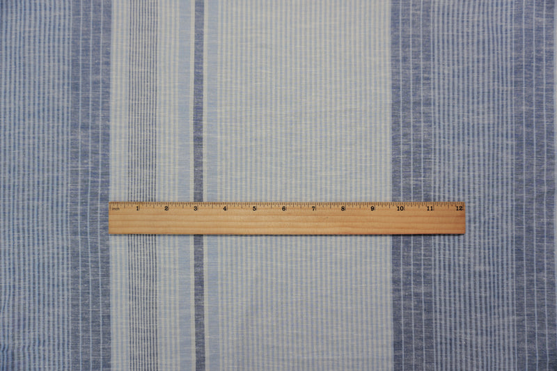 Blue-White Famous Maker Cotton Linen Stripe Slub Woven Fabric