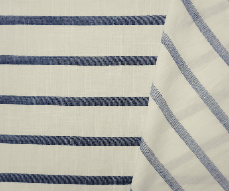 White-Blue Famous Maker Cotton Stripe Twill Woven Fabric