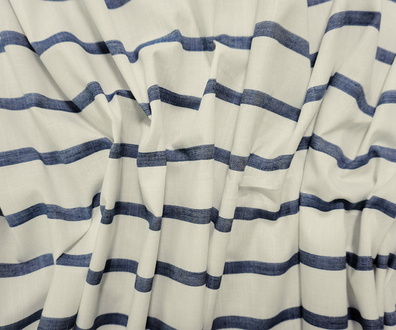 White-Blue Famous Maker Cotton Stripe Twill Woven Fabric