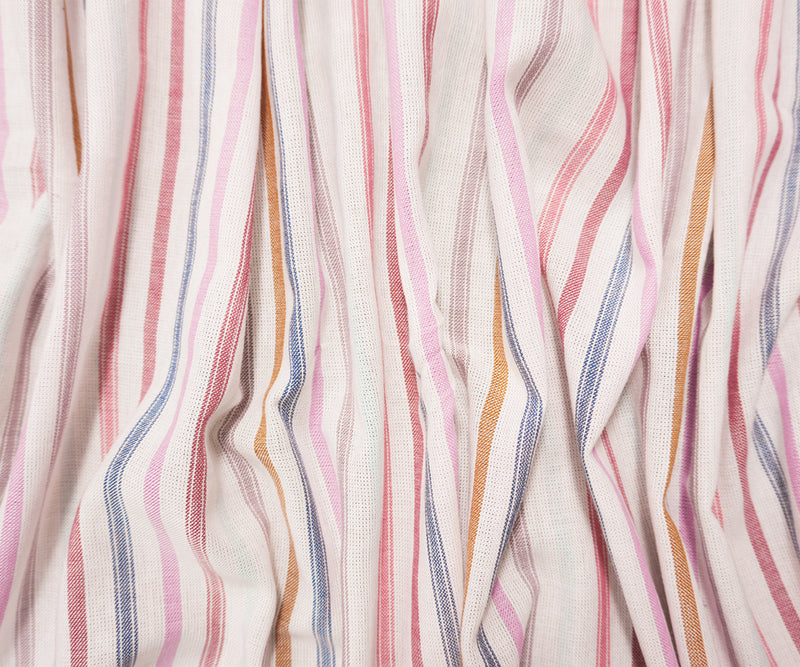 Ivory Cotton Rayon Stripe Semi-Sheer Woven Fabric