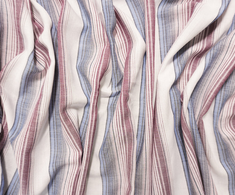Red-Blue-Multi Famous Maker Cotton Stripe Twill Woven Fabric