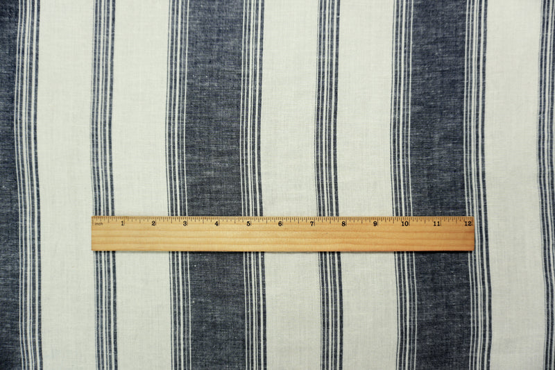 Blue-Off-White Famous Maker Rayon Blend Stripe Woven Fabric