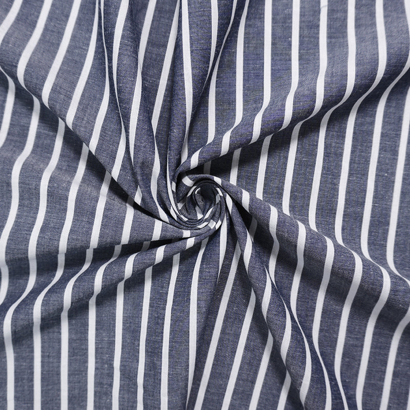 Blue-White Cotton Poly Stripe Chambray Woven Fabric