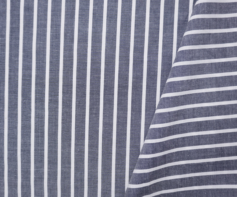 Blue-White Cotton Poly Stripe Chambray Woven Fabric