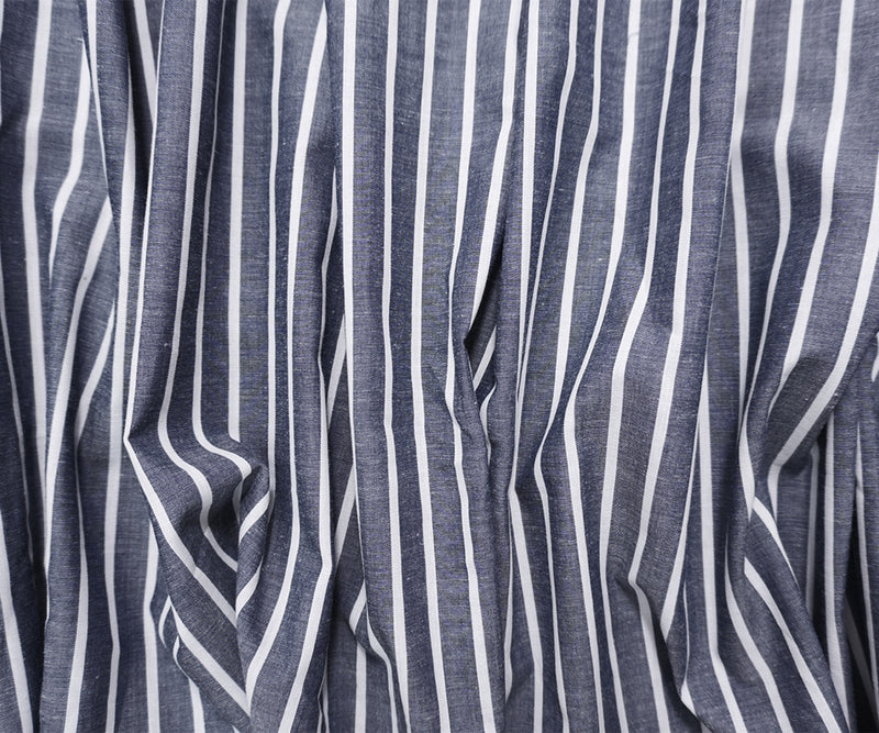 Blue-White Cotton Poly Stripe Chambray Woven Fabric