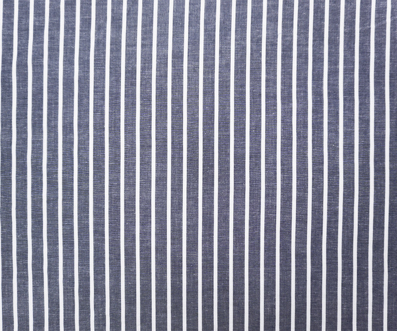 Blue-White Cotton Poly Stripe Chambray Woven Fabric