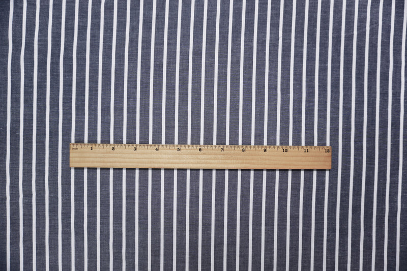Blue-White Cotton Poly Stripe Chambray Woven Fabric